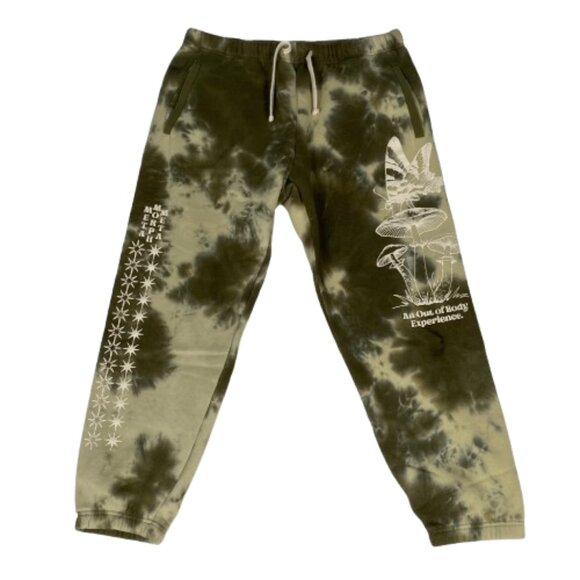 Forever 21 Men Acid Wash Tie Dye Mushroom Graphic Green Drawstring Sweatpants XL - Picture 1 of 12